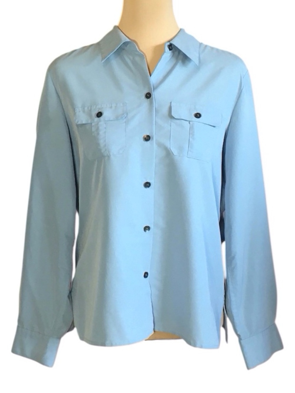 Liz Claiborne Light Blue Button Down Long-sleeved Shirt, Petite Medium